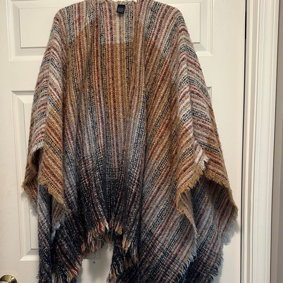 Jackets & Blazers - Striped Multicolor Shawl Open Wrap Poncho